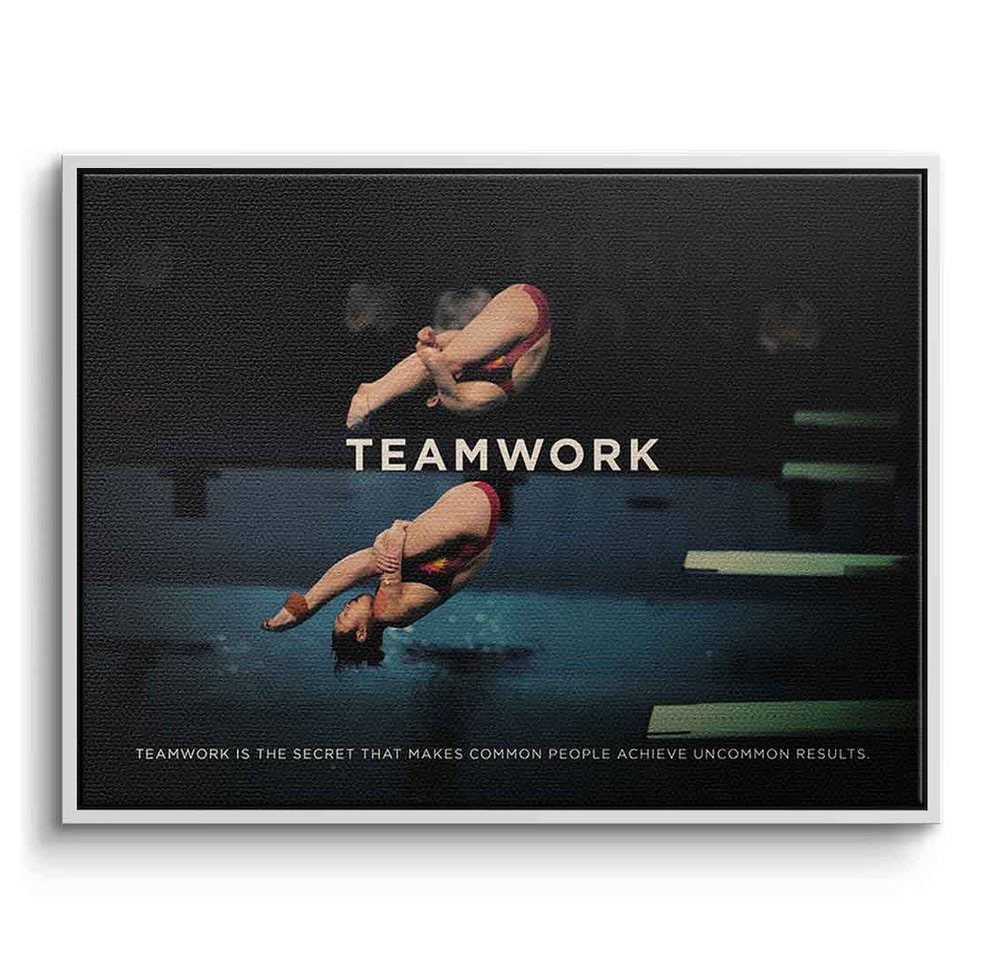 DOTCOMCANVAS® Leinwandbild Teamwork #Turmspringen, Leinwandbild Teamwork Motivation Spruch Kunstdruck Wandbild von DOTCOMCANVAS®