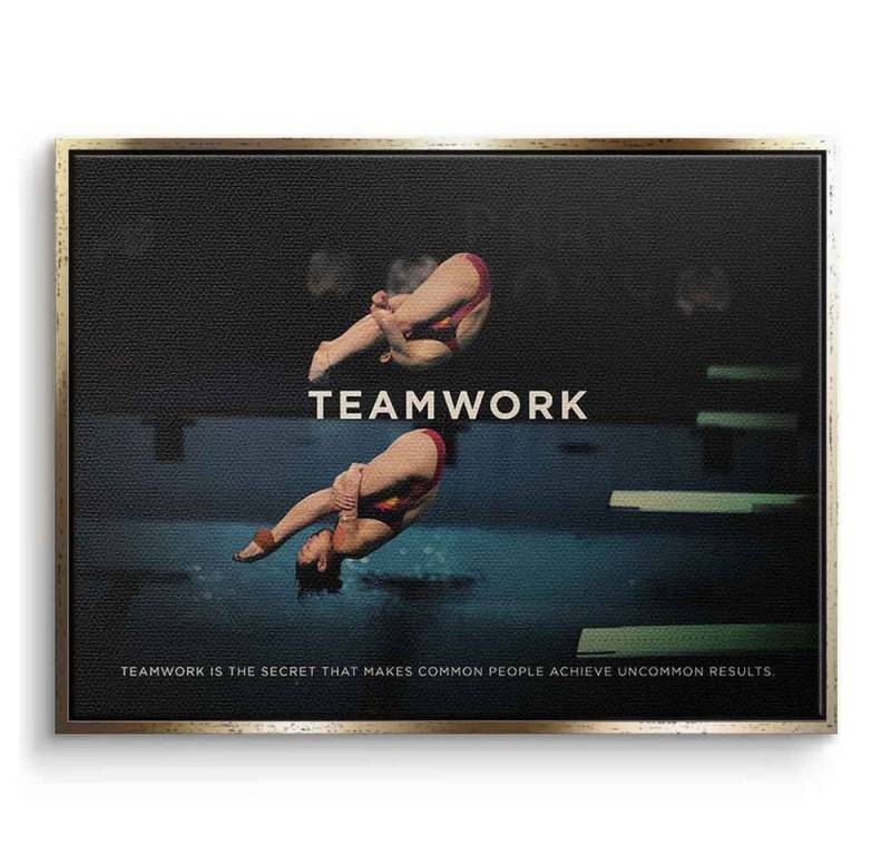 DOTCOMCANVAS® Leinwandbild Teamwork #Turmspringen, Leinwandbild Teamwork Motivation Spruch Kunstdruck Wandbild von DOTCOMCANVAS®