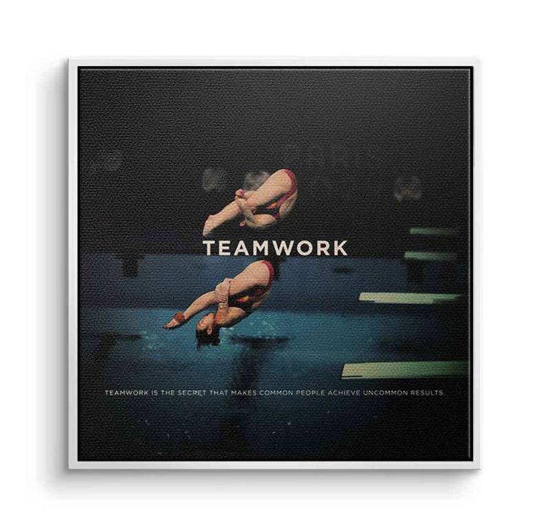 DOTCOMCANVAS® Leinwandbild Teamwork #Turmspringen - Quadrat Edition, Leinwandbild Teamwork Motivation Spruch Kunstdruck Wandbild von DOTCOMCANVAS®
