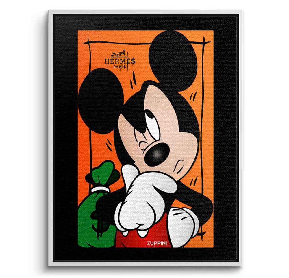 DOTCOMCANVAS® Leinwandbild Thinking Mickey, Leinwandbild Thinking Mickey Mouse Comic Cartoon orange Wandbild von DOTCOMCANVAS®