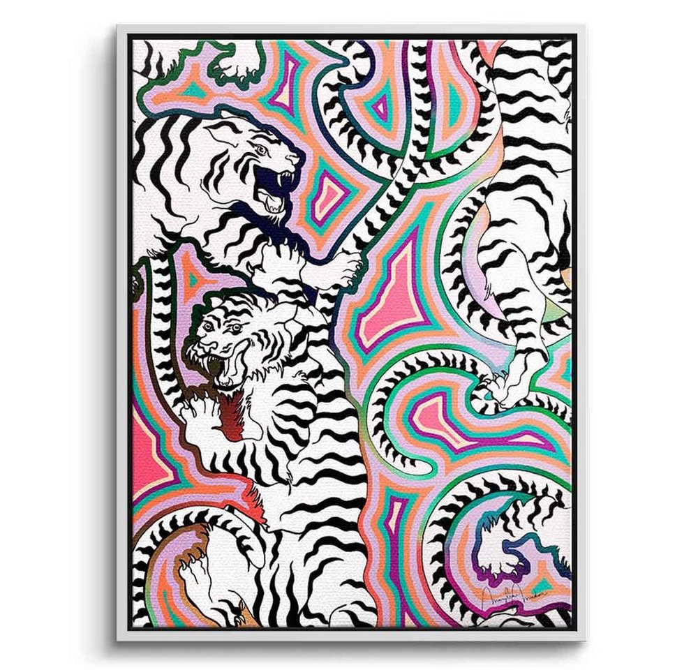 DOTCOMCANVAS® Leinwandbild White Tiger Crawl, Leinwandbild White Tiger Crawl weißer Tiger abstrakt Wandbild von DOTCOMCANVAS®
