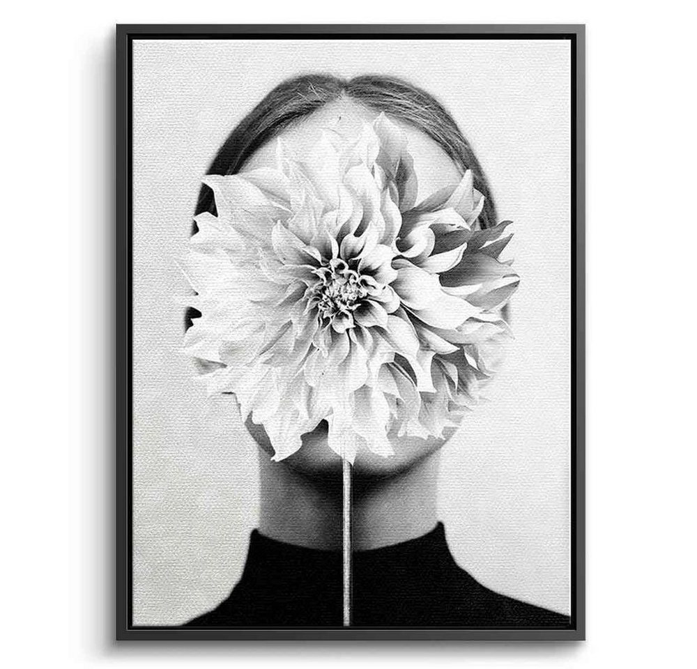 DOTCOMCANVAS® Leinwandbild White flower, Leinwandbild grau schwarz weiß Blume Frau Mensch Portrait Wandbild von DOTCOMCANVAS®