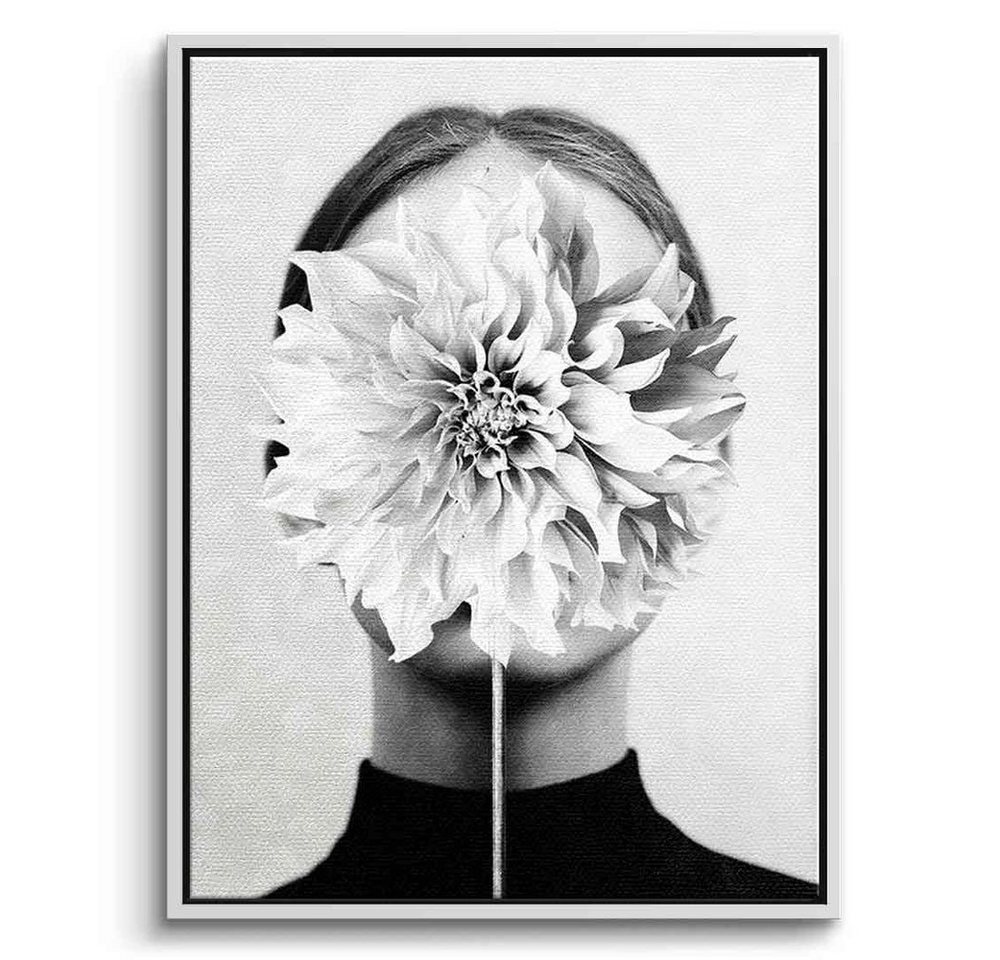 DOTCOMCANVAS® Leinwandbild White flower, Leinwandbild grau schwarz weiß Blume Frau Mensch Portrait Wandbild von DOTCOMCANVAS®