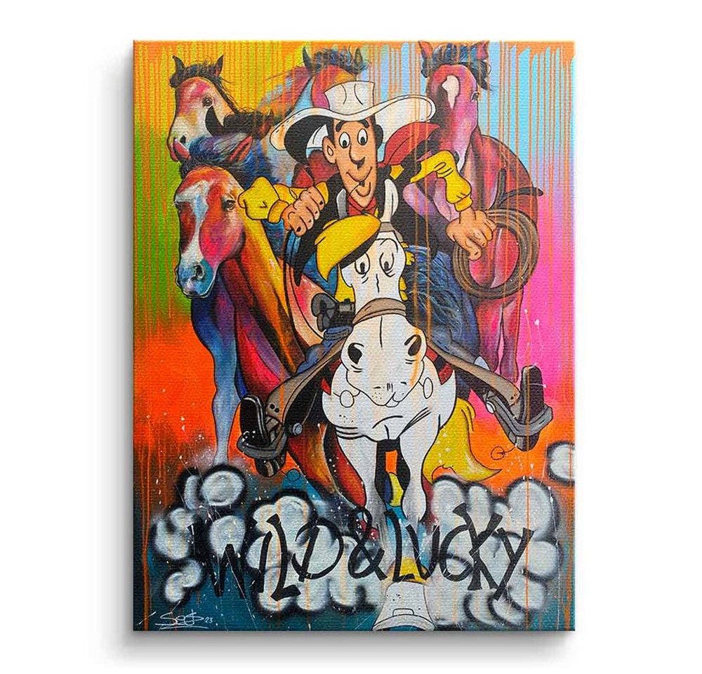 DOTCOMCANVAS® Leinwandbild Wild and Lucky, Leinwandbild Lucky Luke Jolly Jumper Comic Pop Art Druck Wandbild von DOTCOMCANVAS®