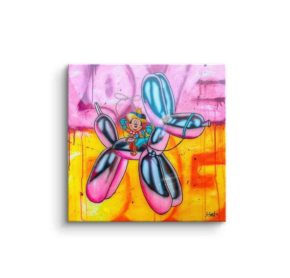 DOTCOMCANVAS® Leinwandbild Yeeeha, Micky Maus Leinwandbild Cowboy Yeeeha comic Pop Art Love Dog pink von DOTCOMCANVAS®
