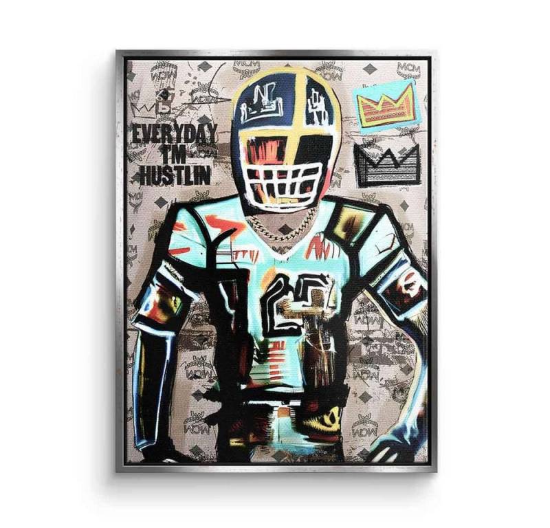 DOTCOMCANVAS® Leinwandbild Football Hustlin, Leinwandbild Football Everyday I´m Hustlin Sport Pop Art Motivation von DOTCOMCANVAS®