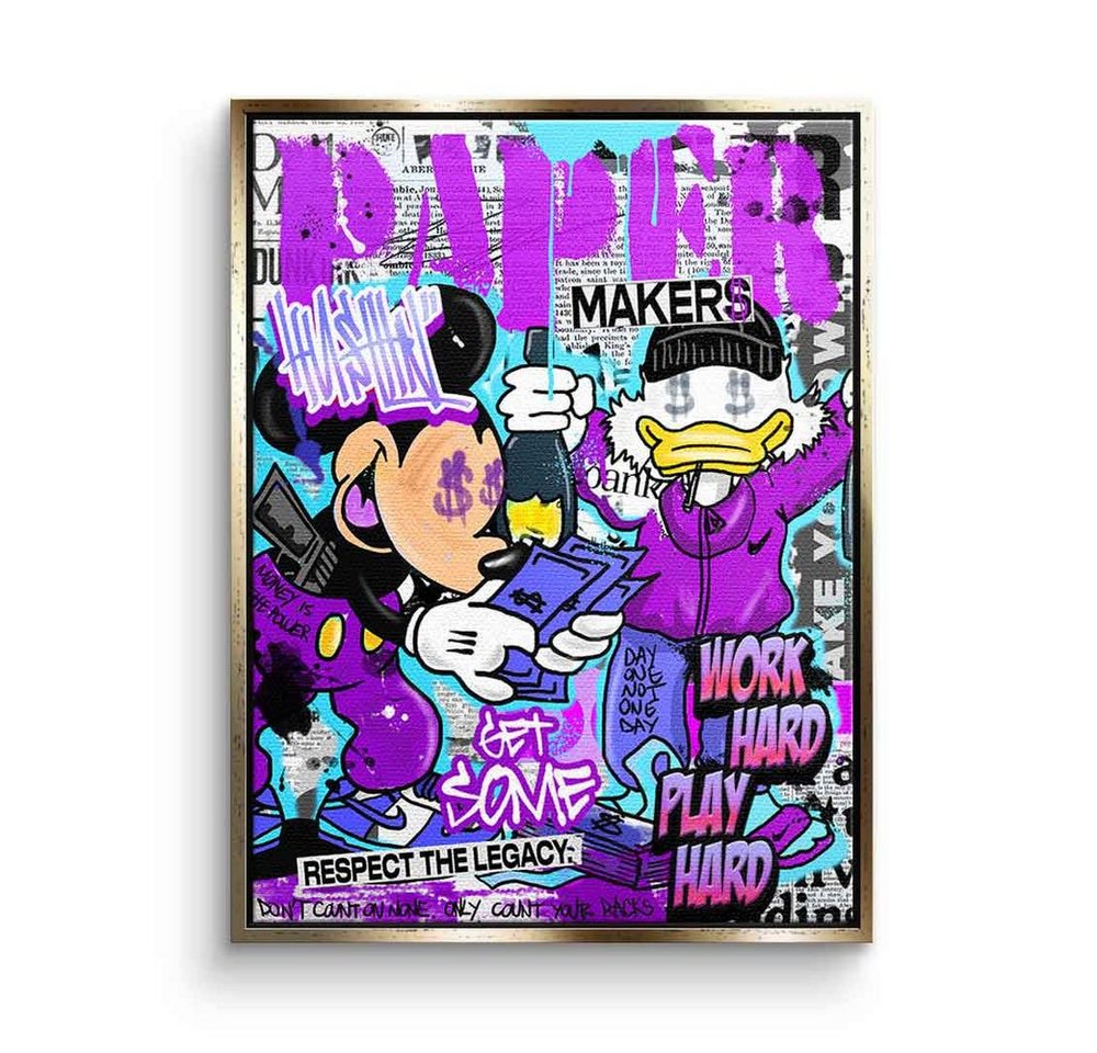 DOTCOMCANVAS® Leinwandbild Mick & Don Check$, Leinwandbild Micky Maus Donald Duck Comic Graffiti Comic Cartoon lila von DOTCOMCANVAS®