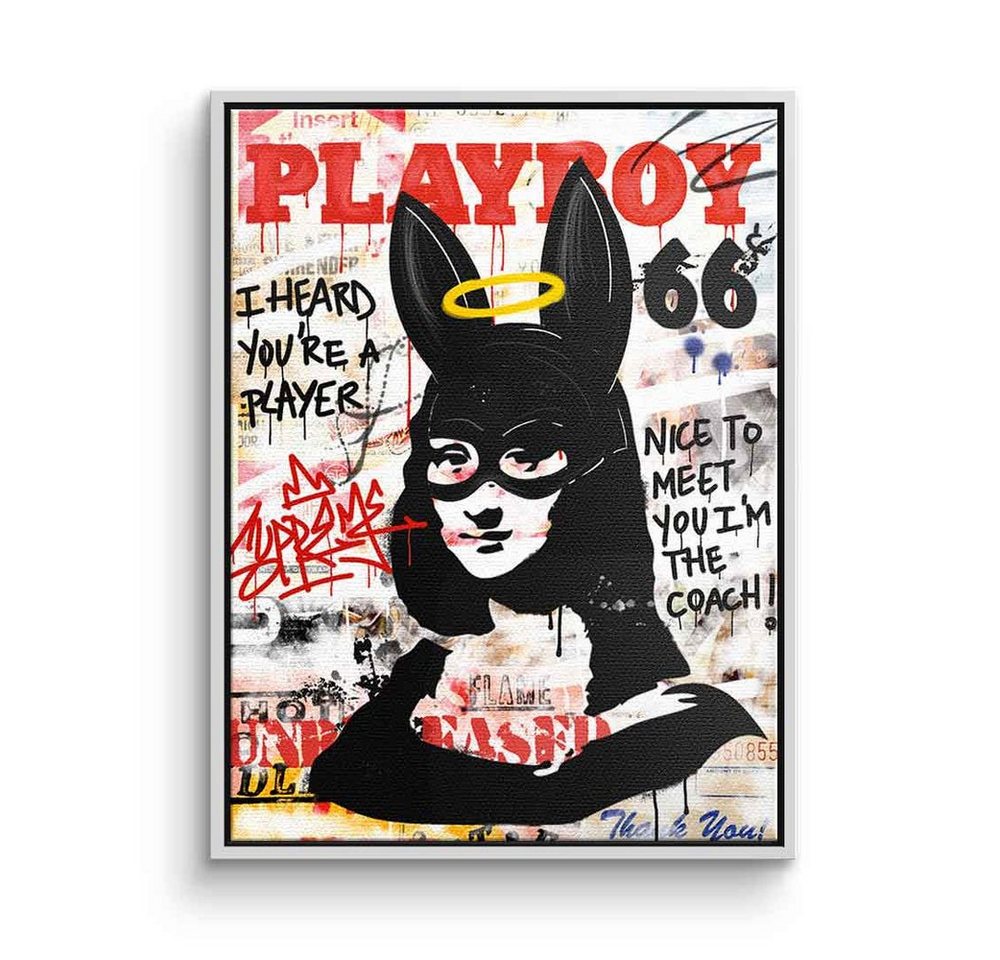 DOTCOMCANVAS® Leinwandbild Money Lisa, Leinwandbild Money Lisa Pop Art Graffiti Playboy Porträt weiß schwarz von DOTCOMCANVAS®