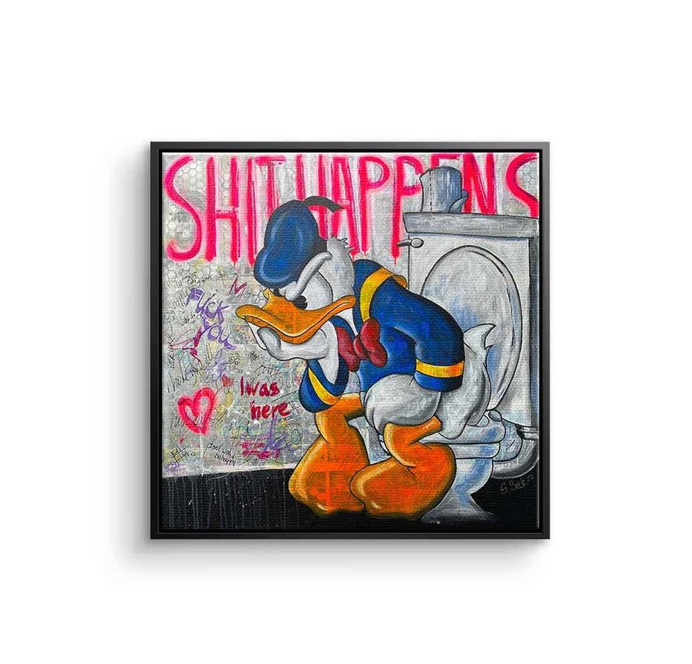 DOTCOMCANVAS® Leinwandbild Shit Happens, Leinwandbild Donald Duck Shit Happens Bad Toilette Pop Art Comic von DOTCOMCANVAS®