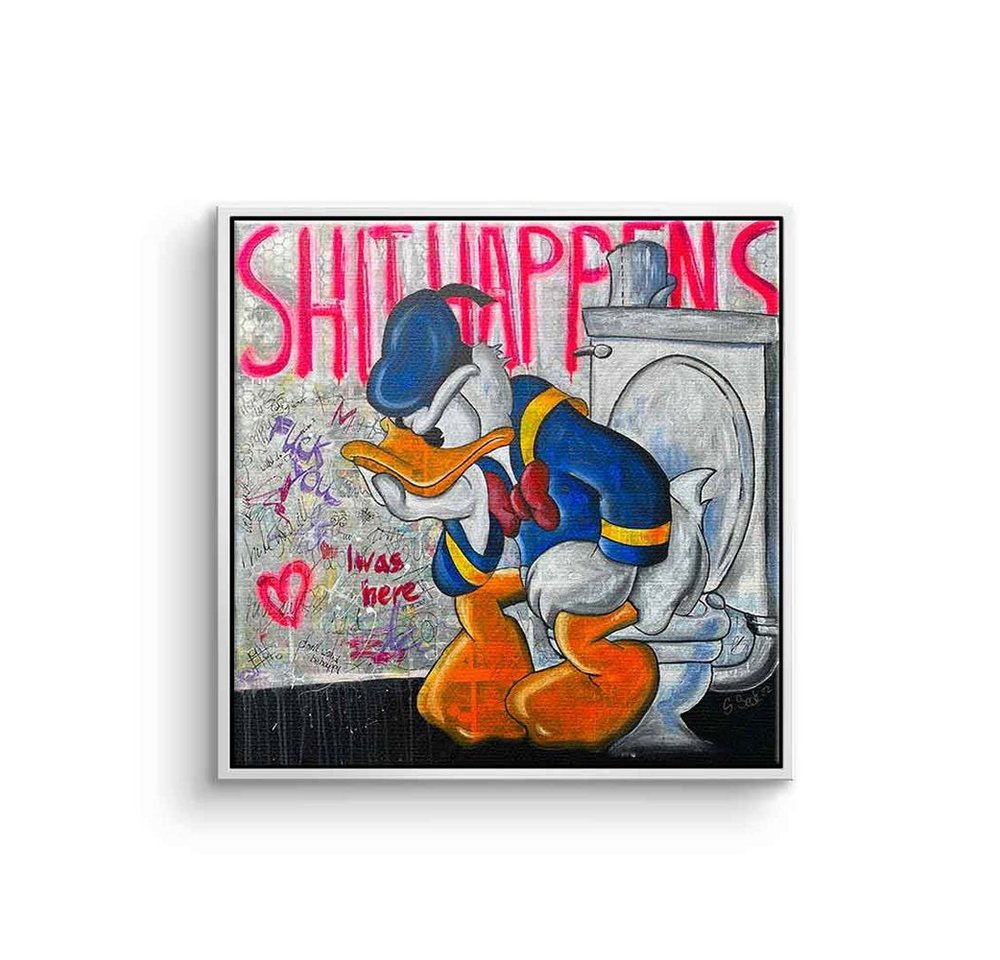 DOTCOMCANVAS® Leinwandbild Shit Happens, Leinwandbild Donald Duck Shit Happens Bad Toilette Pop Art Comic von DOTCOMCANVAS®