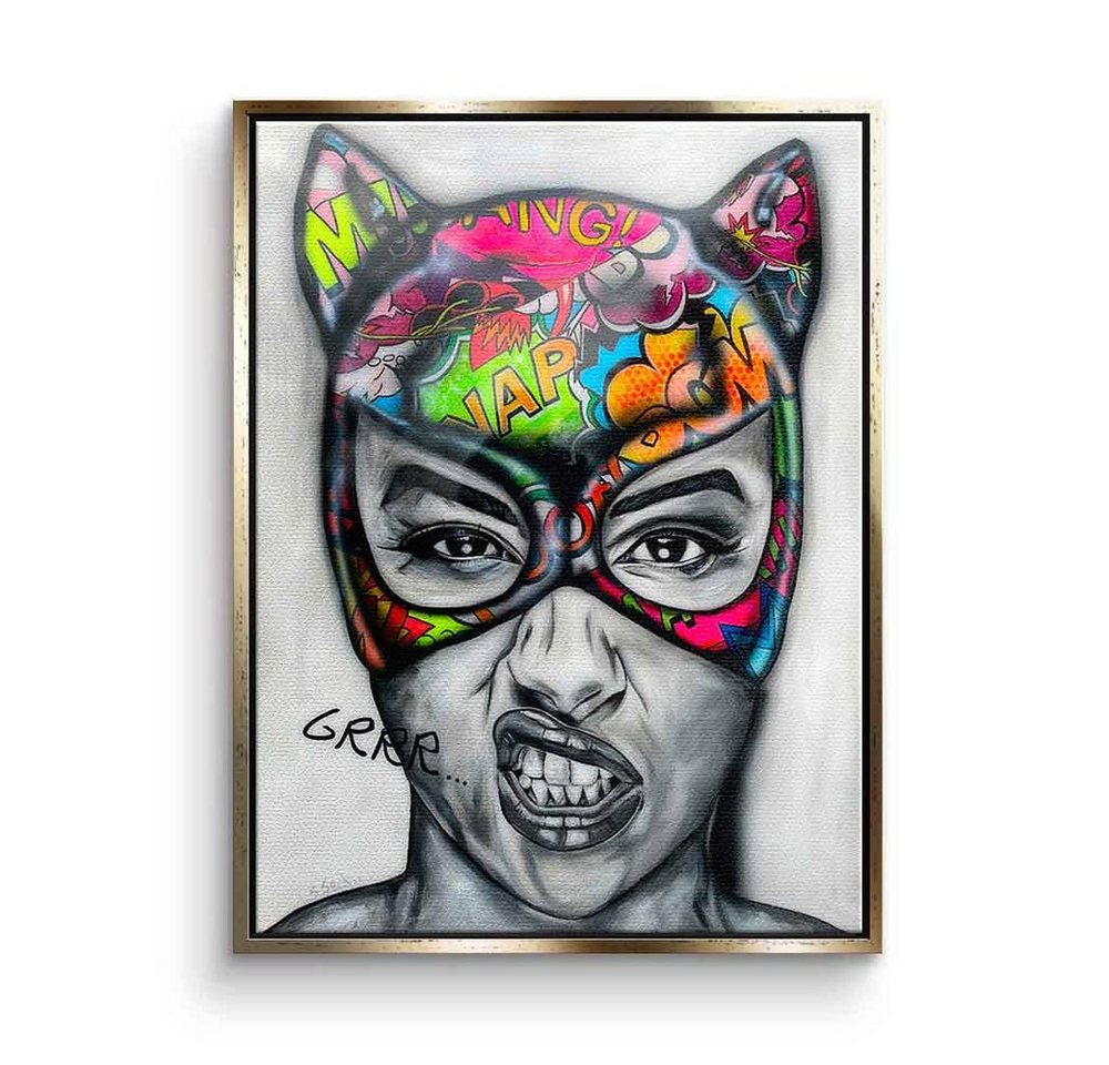 DOTCOMCANVAS® Leinwandbild Grrr, Leinwandbild Catwoman Pop Art Comic Porträt Grrr hochkant von DOTCOMCANVAS®