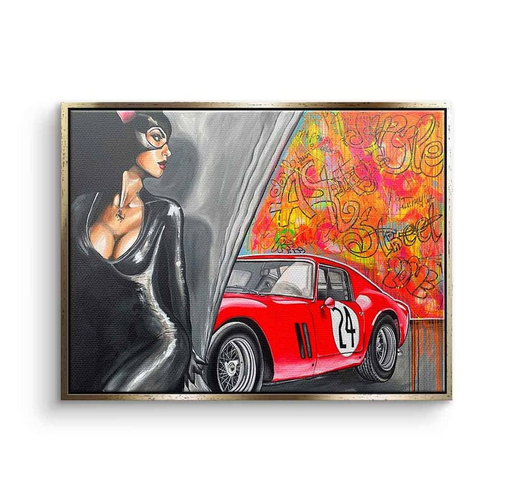 DOTCOMCANVAS® Leinwandbild GTO, Leinwandbild GTO Auto catwoman street art Pop Art rot schwarz quer von DOTCOMCANVAS®