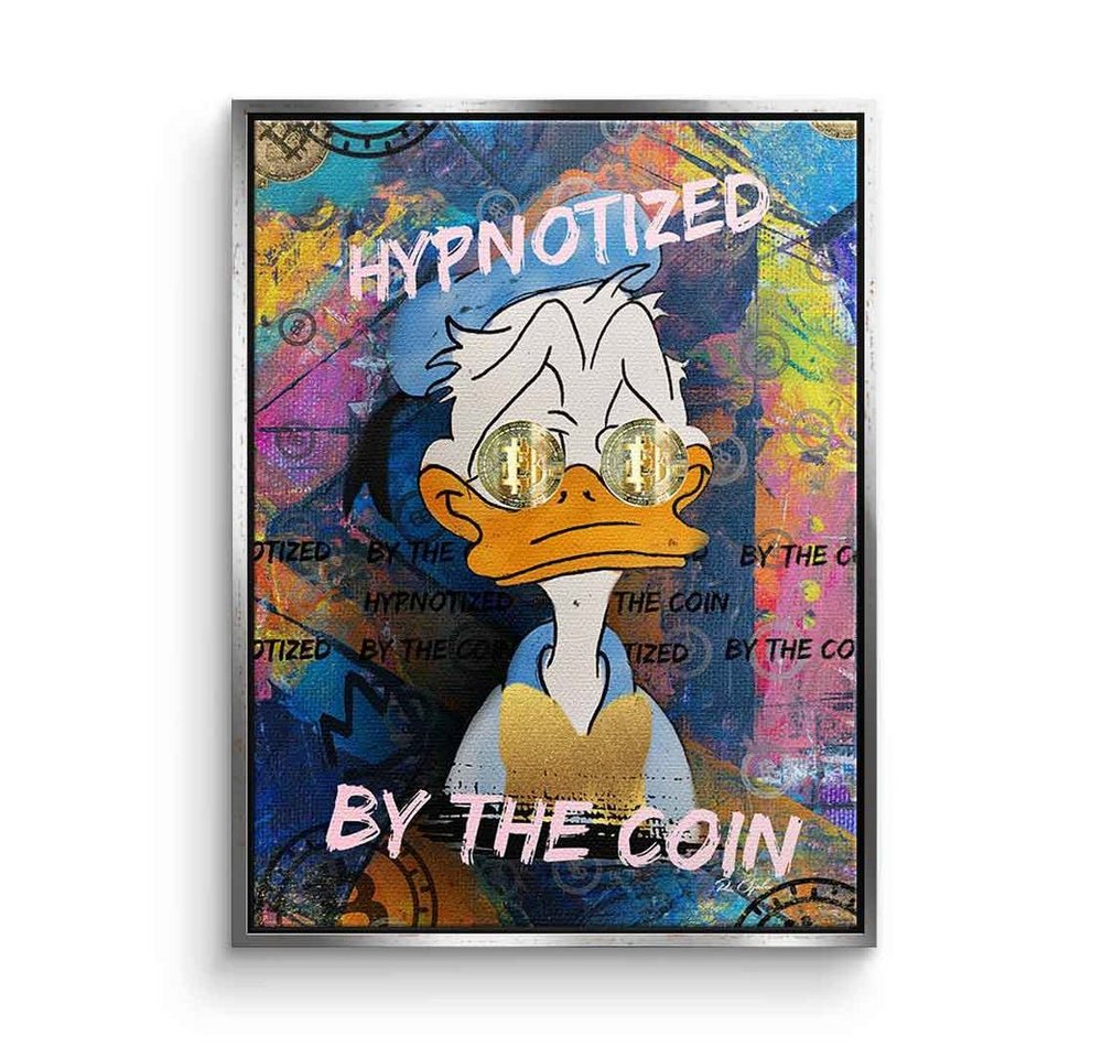 DOTCOMCANVAS® Leinwandbild Hyptnotized, Leinwandbild Bitcoin krypto Duck Hyptnotized Pop Art Comic von DOTCOMCANVAS®