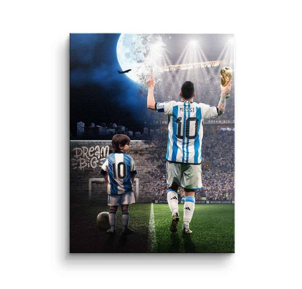 DOTCOMCANVAS® Leinwandbild Leo Dream Big, Leinwandbild Lionel Messi 10 Leo Dream Big Fußball Erfolg Traum von DOTCOMCANVAS®