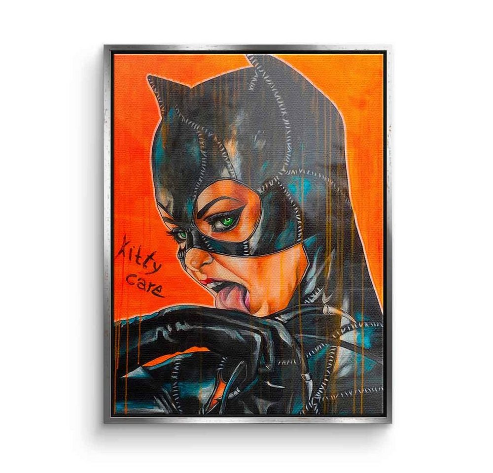 DOTCOMCANVAS® Leinwandbild Kitty Care, Leinwandbild Catwoman Porträt Comic Kitty Care hochkant schwarz orange von DOTCOMCANVAS®