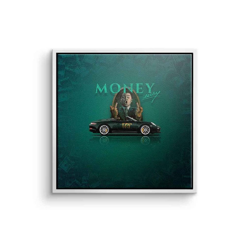 DOTCOMCANVAS® Leinwandbild Money easy Green, Leinwand Bild Money easy Porsche 911 Speedster grün Auto Sportwagen von DOTCOMCANVAS®