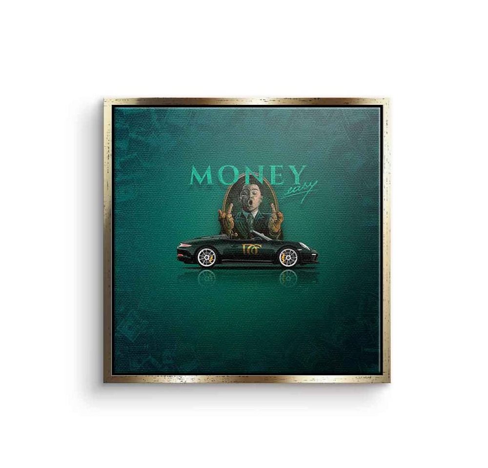 DOTCOMCANVAS® Leinwandbild Money easy Green, Leinwand Bild Money easy Porsche 911 Speedster grün Auto Sportwagen von DOTCOMCANVAS®