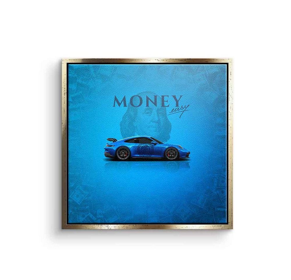 DOTCOMCANVAS® Leinwandbild Money easy Blue, Leinwandbild Money easy Blue Porsche 911 GT3 blau Auto Sportwagen von DOTCOMCANVAS®