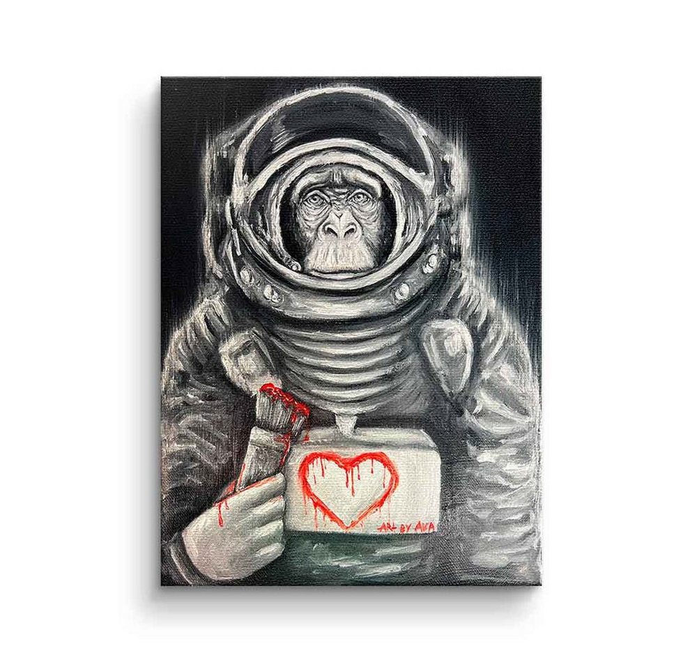 DOTCOMCANVAS® Leinwandbild Space Monkey, Leinwandbild Space Monkey Astronaut Raumanzug schwarz weiß Liebe Love von DOTCOMCANVAS®