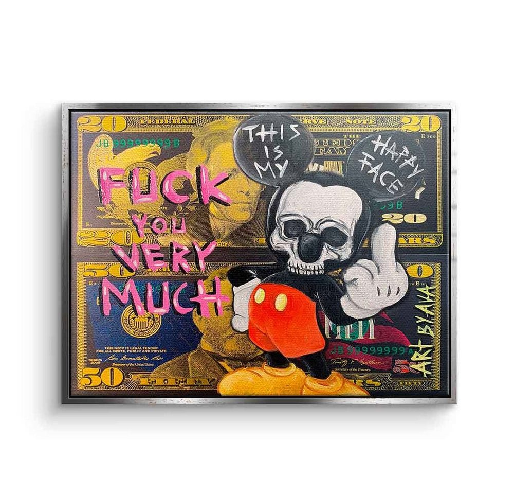 DOTCOMCANVAS® Leinwandbild Badass Micky Maus, Leinwandbild Badass Micky Maus Mickey Mouse Comic Cartoon Fuck you von DOTCOMCANVAS®