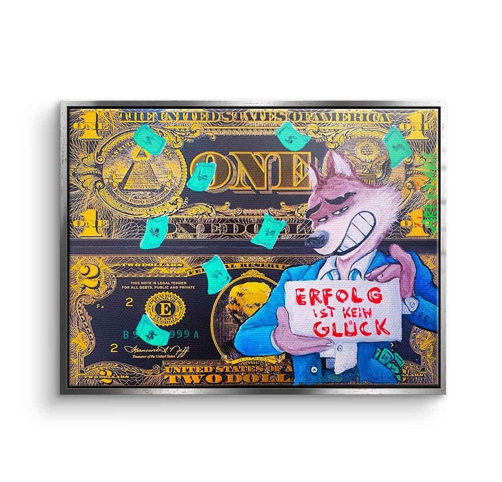 DOTCOMCANVAS® Leinwandbild Erfolg ist kein Glück, Leinwandbild Erfolg ist kein Glück Hustle gold Geld money Dollar Fuchs von DOTCOMCANVAS®