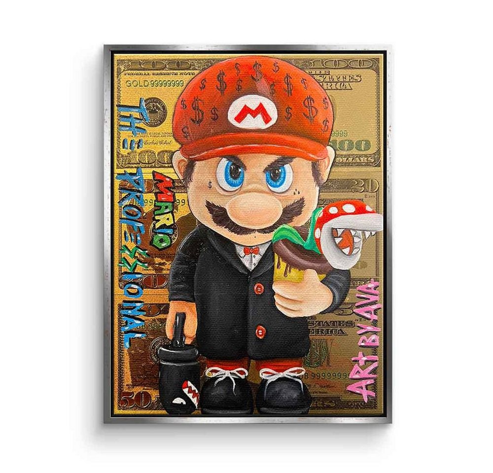 DOTCOMCANVAS® Leinwandbild Mario - The Professional, Leinwandbild Super Mario The Professional Cartoon Comic gold von DOTCOMCANVAS®