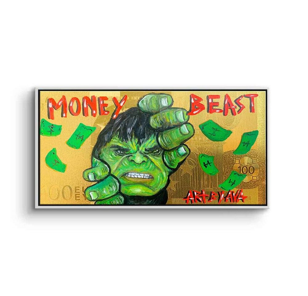 DOTCOMCANVAS® Leinwandbild Money Hulk, Leinwandbild Money Hulk Beast gold grün Comic Cartoon Geld Hustle von DOTCOMCANVAS®