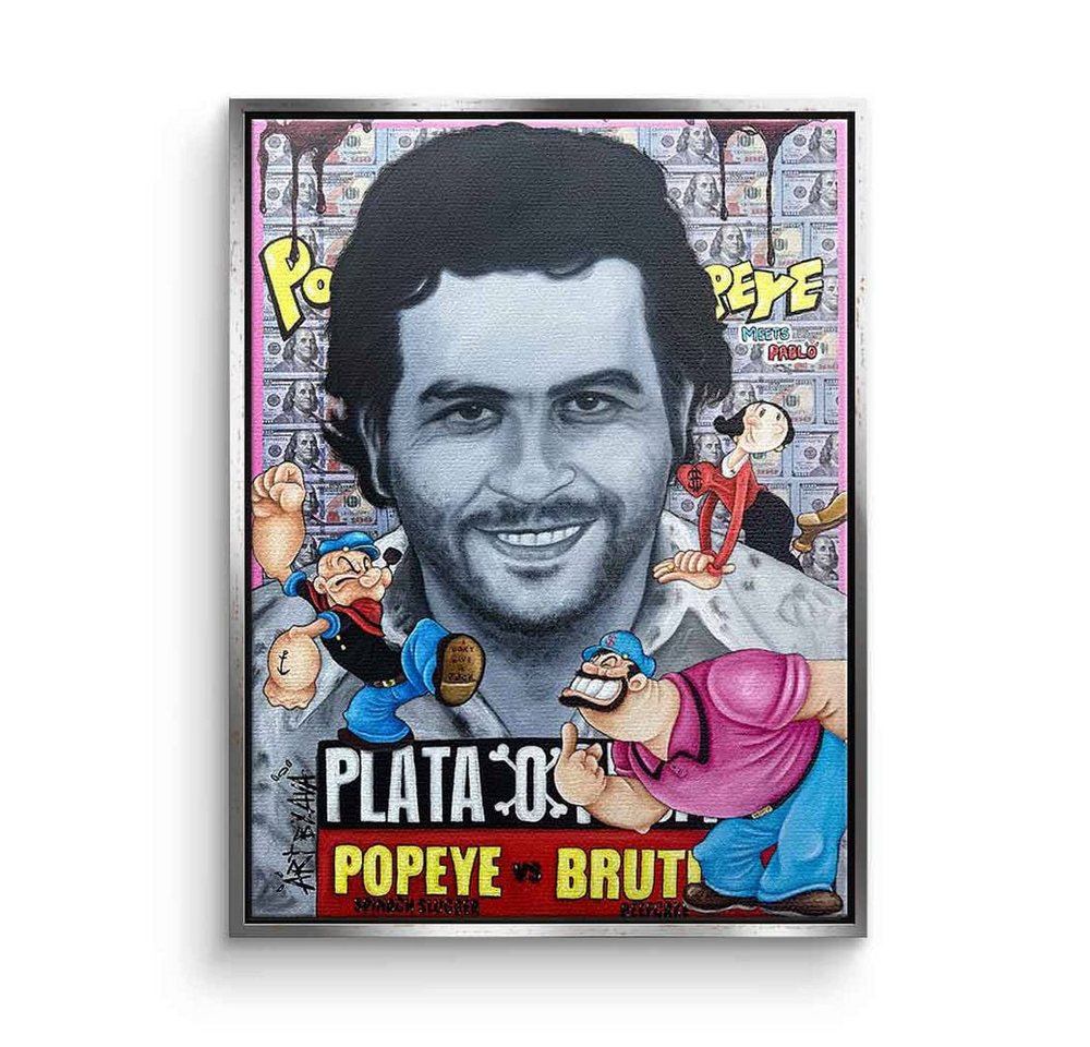 DOTCOMCANVAS® Leinwandbild Plata O Plomo, Leinwandbild Plata O Plomo Pablo Escobar Popeye Bluto Comic Cartoon von DOTCOMCANVAS®
