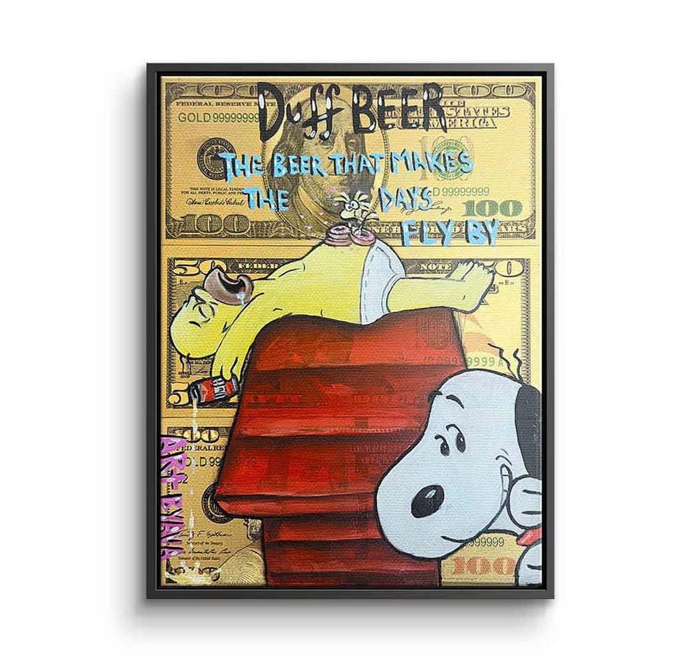 DOTCOMCANVAS® Leinwandbild Duff Beer Magic, Leinwandbild Duff Beer Magic Homer Simpson Snoopy gold Dollarschein von DOTCOMCANVAS®