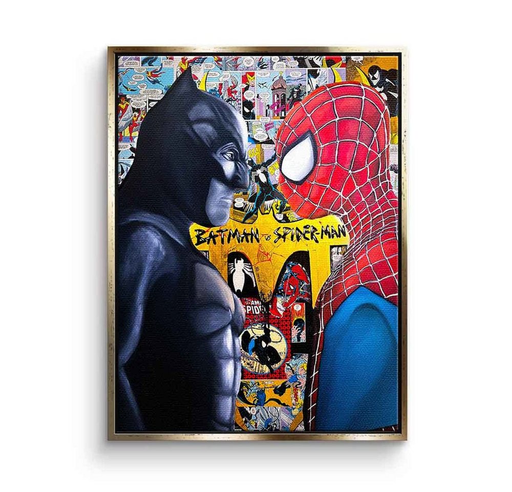 DOTCOMCANVAS® Leinwandbild Batman vs. Spider-Man, Leinwandbild Batman vs Spider-Man Comic Cartoon Wandbild interior von DOTCOMCANVAS®
