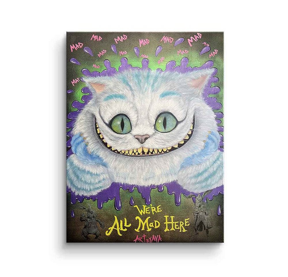 DOTCOMCANVAS® Leinwandbild Mad Cat, Leinwandbild Mad Cheshire Cat Grinsekatze Alice im Wunderland Comic von DOTCOMCANVAS®