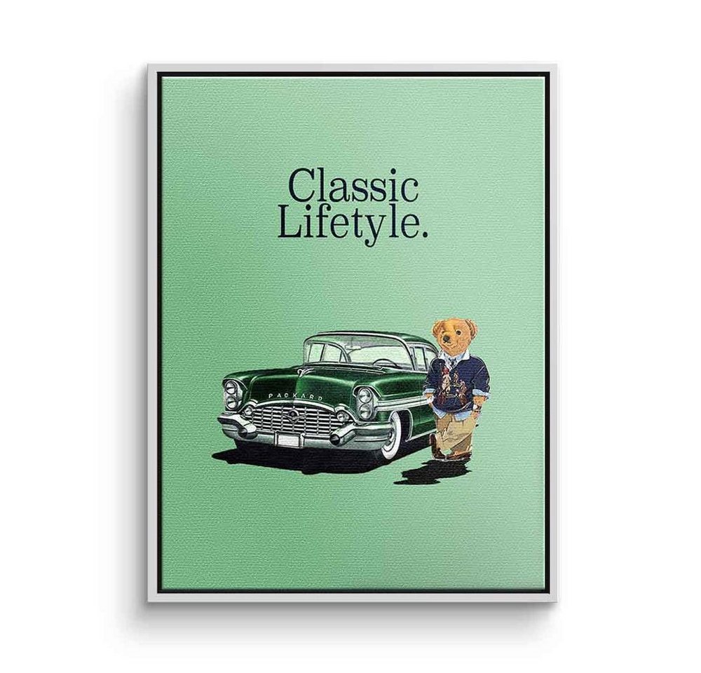 DOTCOMCANVAS® Leinwandbild Classic Lifestyle, Leinwandbild Packard Auto Truck Bär Classic Lifestyle grün hochkant von DOTCOMCANVAS®