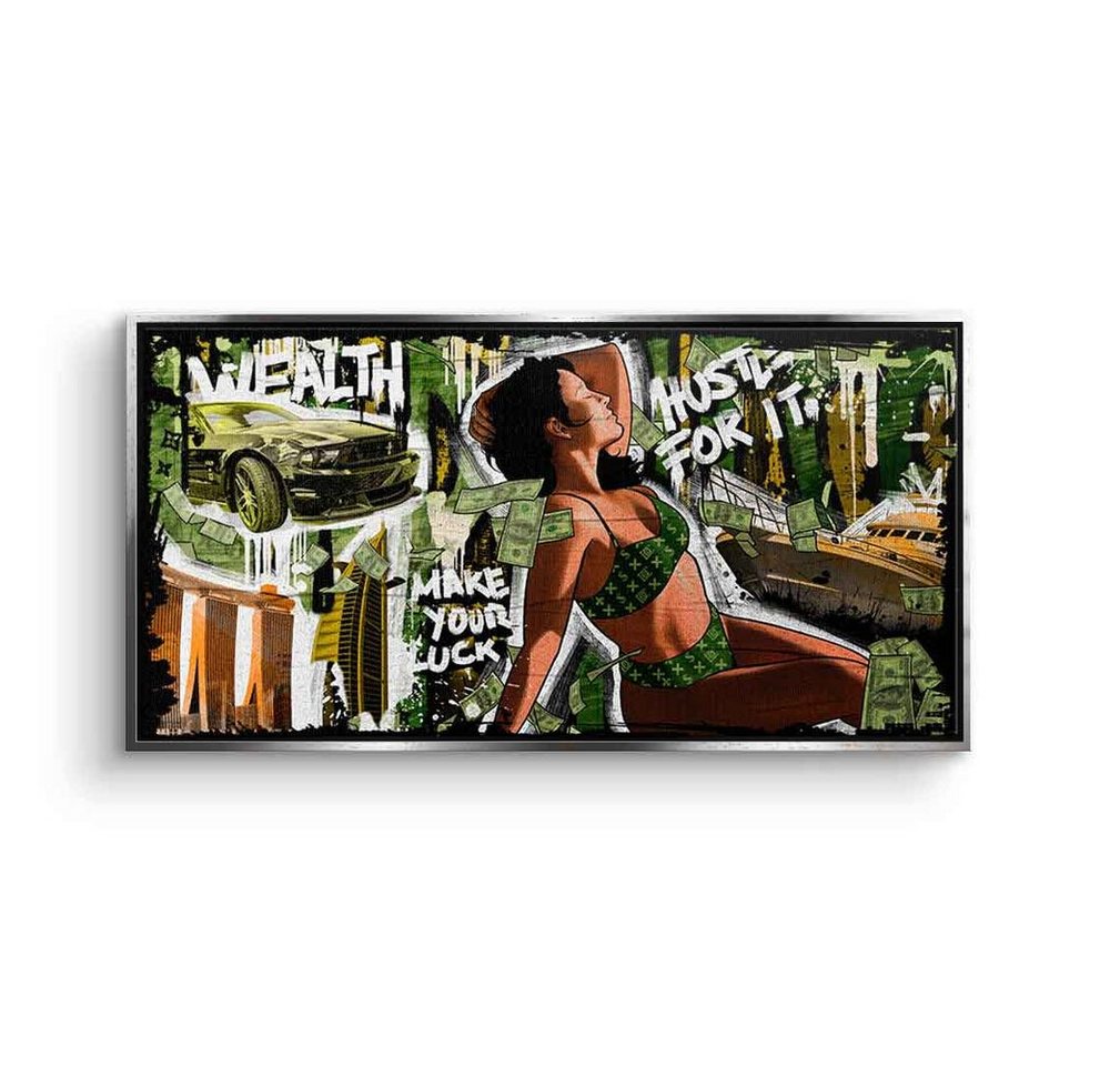 DOTCOMCANVAS® Leinwandbild Happiness, Leinwandbild Wealth Hustle Geld Erfolg Motivation Happiness Panorama von DOTCOMCANVAS®