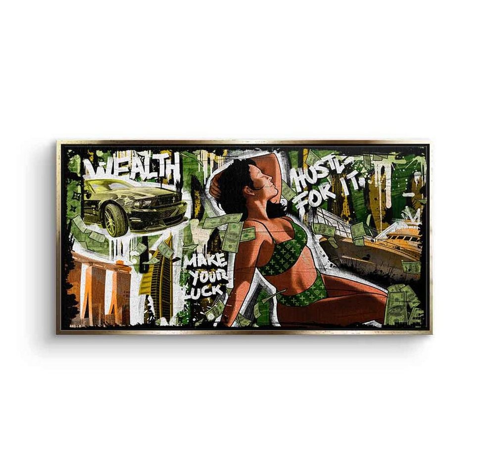 DOTCOMCANVAS® Leinwandbild Happiness, Leinwandbild Wealth Hustle Geld Erfolg Motivation Happiness Panorama von DOTCOMCANVAS®