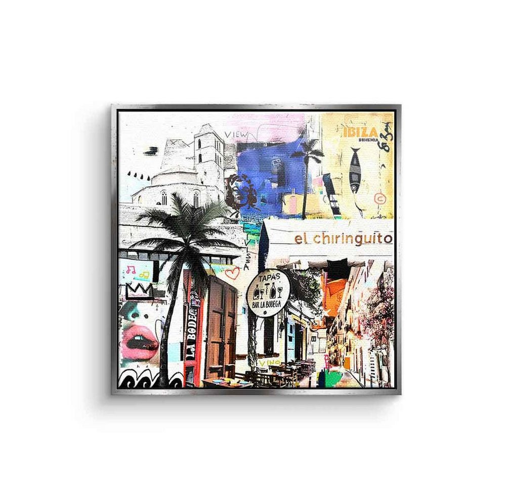 DOTCOMCANVAS® Leinwandbild Ibiza Funk, Leinwandbild Ibiza Funk Lifestyle Streetart Collage quadratisch weiß von DOTCOMCANVAS®