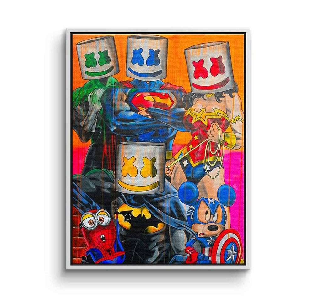 DOTCOMCANVAS® Leinwandbild Marshmello Heros, Leinwandbild Spider-Man Superman Captain America Marshmello Heros von DOTCOMCANVAS®