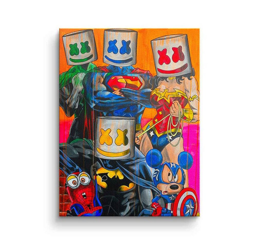 DOTCOMCANVAS® Leinwandbild Marshmello Heros, Leinwandbild Spider-Man Superman Captain America Marshmello Heros von DOTCOMCANVAS®