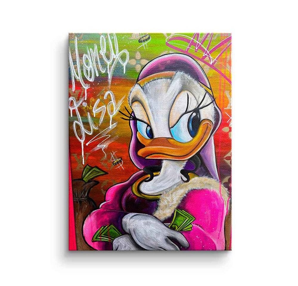 DOTCOMCANVAS® Leinwandbild Money Lisa 2.0, Leinwandbild Money Lisa Duck Comic Porträt Daisy Duck Mona Lisa von DOTCOMCANVAS®