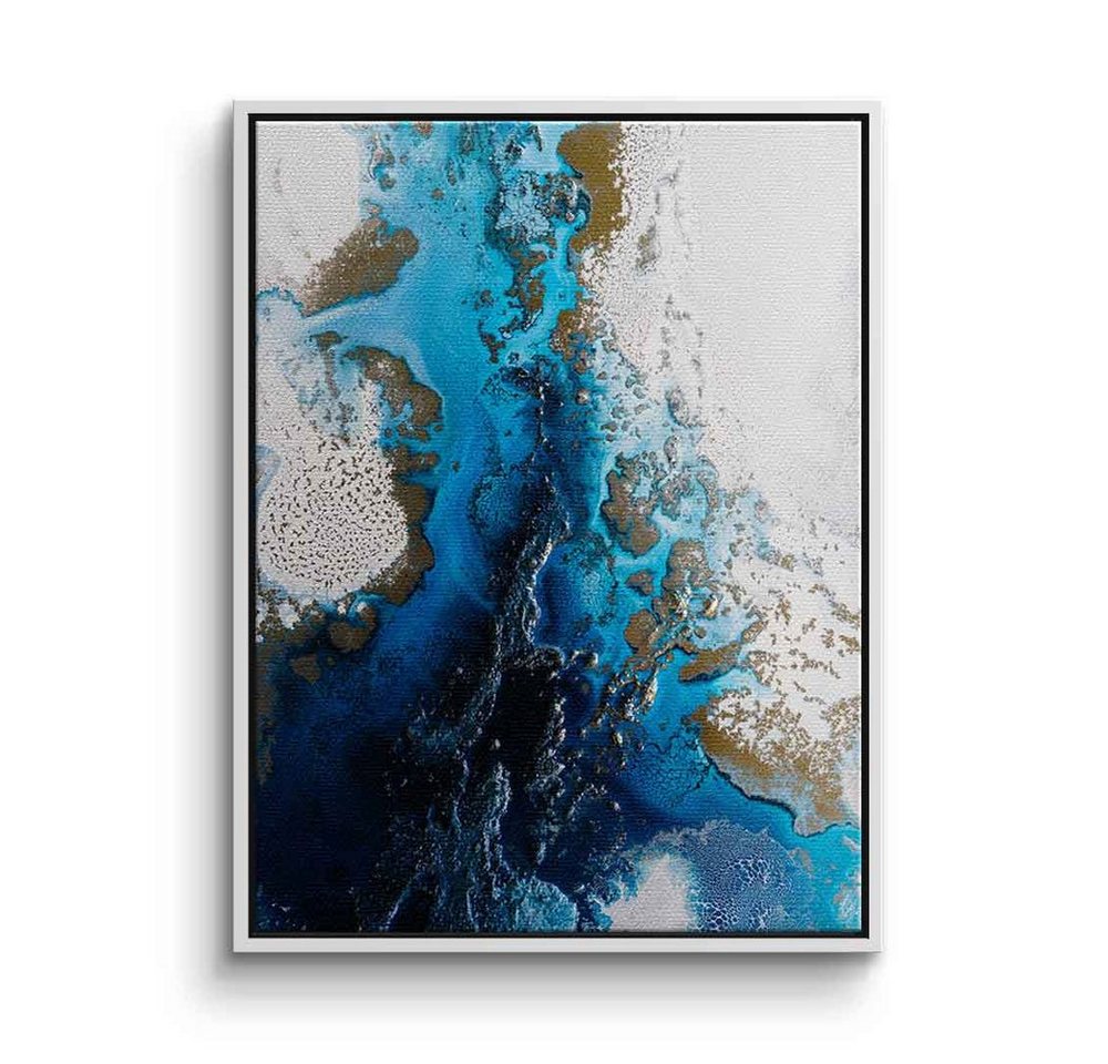 DOTCOMCANVAS® Leinwandbild Navy Flow, Leinwandbild Navy Flow weiß blau gold abstrakte Kunst moderne Kunst von DOTCOMCANVAS®