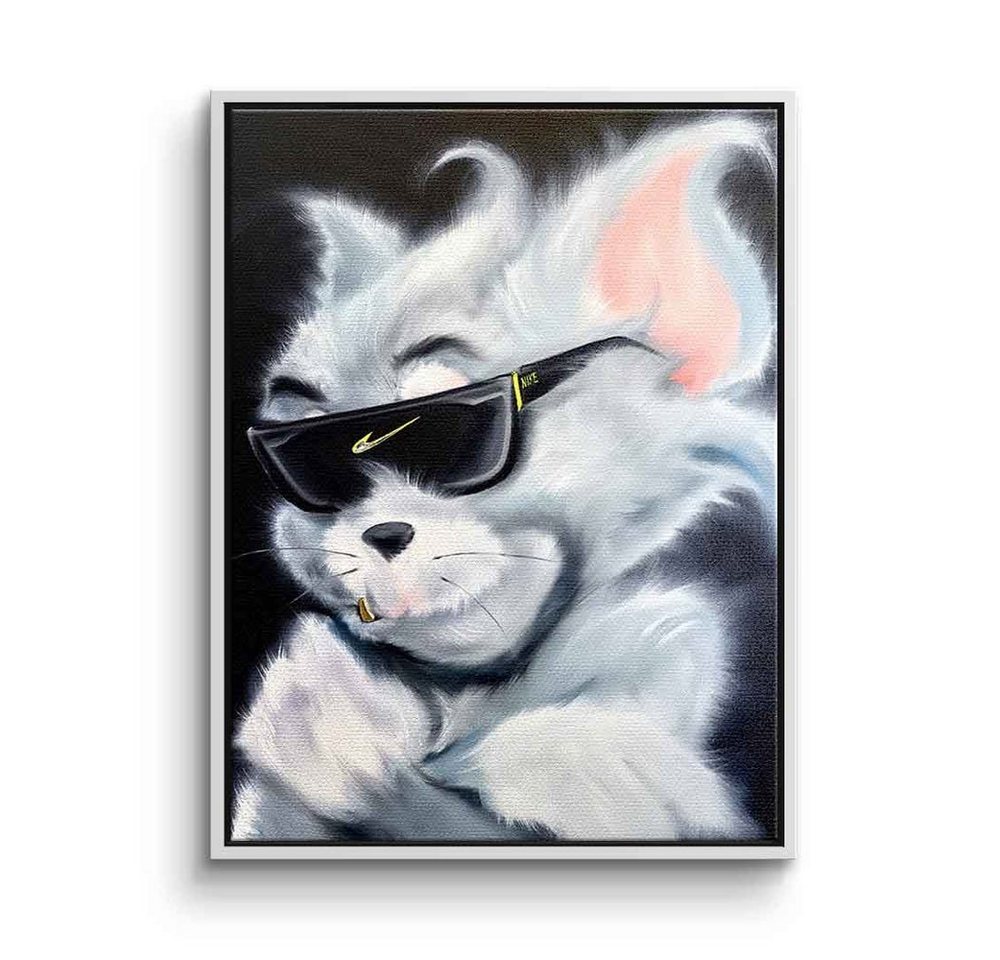 DOTCOMCANVAS® Leinwandbild Sunglass Cat, Leinwandbild Tom Pop Art Comic Porträt Sunglass Cat weiß schwarz von DOTCOMCANVAS®