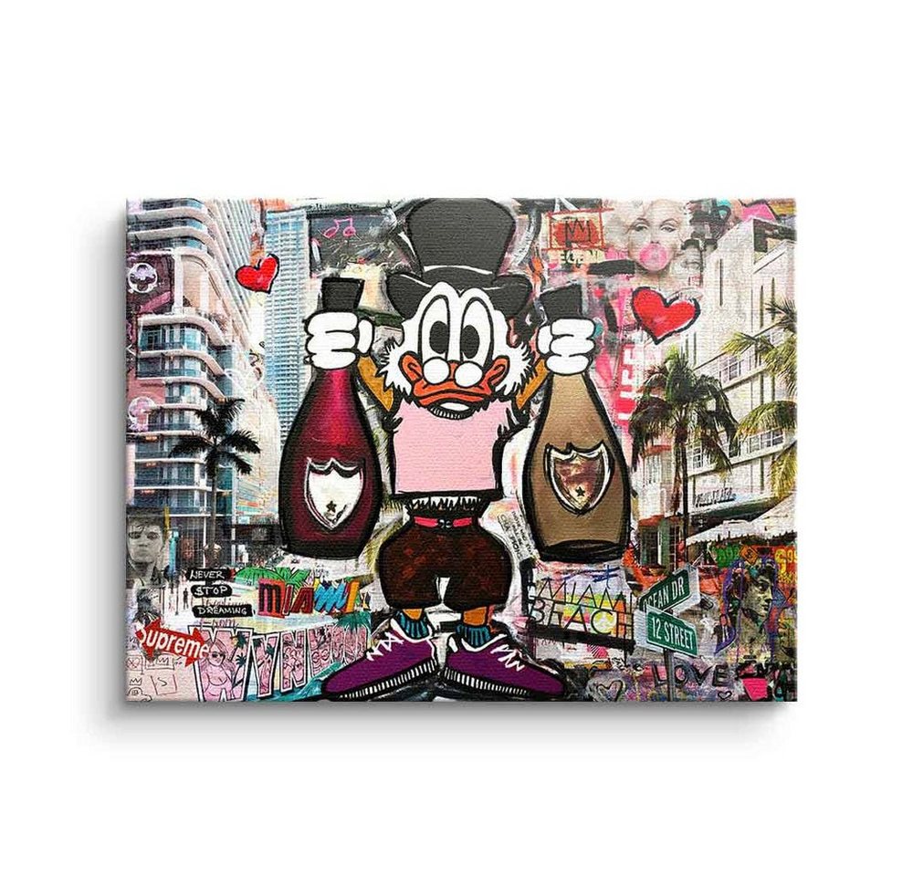 DOTCOMCANVAS® Leinwandbild Dagobert Miami, Leinwandbild Dagobert Duck Miami Pop Art streetart comic Dom Perignon von DOTCOMCANVAS®