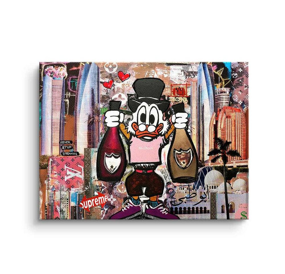 DOTCOMCANVAS® Leinwandbild Dagobert Abu Dhabi, Leinwandbild Dagobert Duck Abu Dhabi Pop Art streetart Dom Perignon von DOTCOMCANVAS®