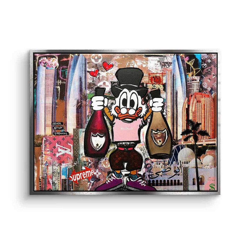 DOTCOMCANVAS® Leinwandbild Dagobert Abu Dhabi, Leinwandbild Dagobert Duck Abu Dhabi Pop Art streetart Dom Perignon von DOTCOMCANVAS®