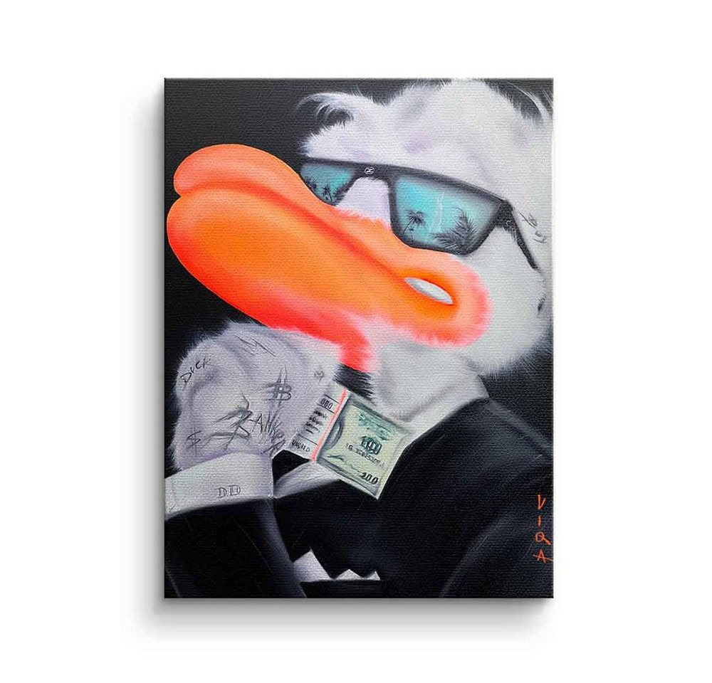 DOTCOMCANVAS® Leinwandbild Banker Duck, Leinwandbild Banker Duck Comic Cartoon Ente schwarz weiß von DOTCOMCANVAS®