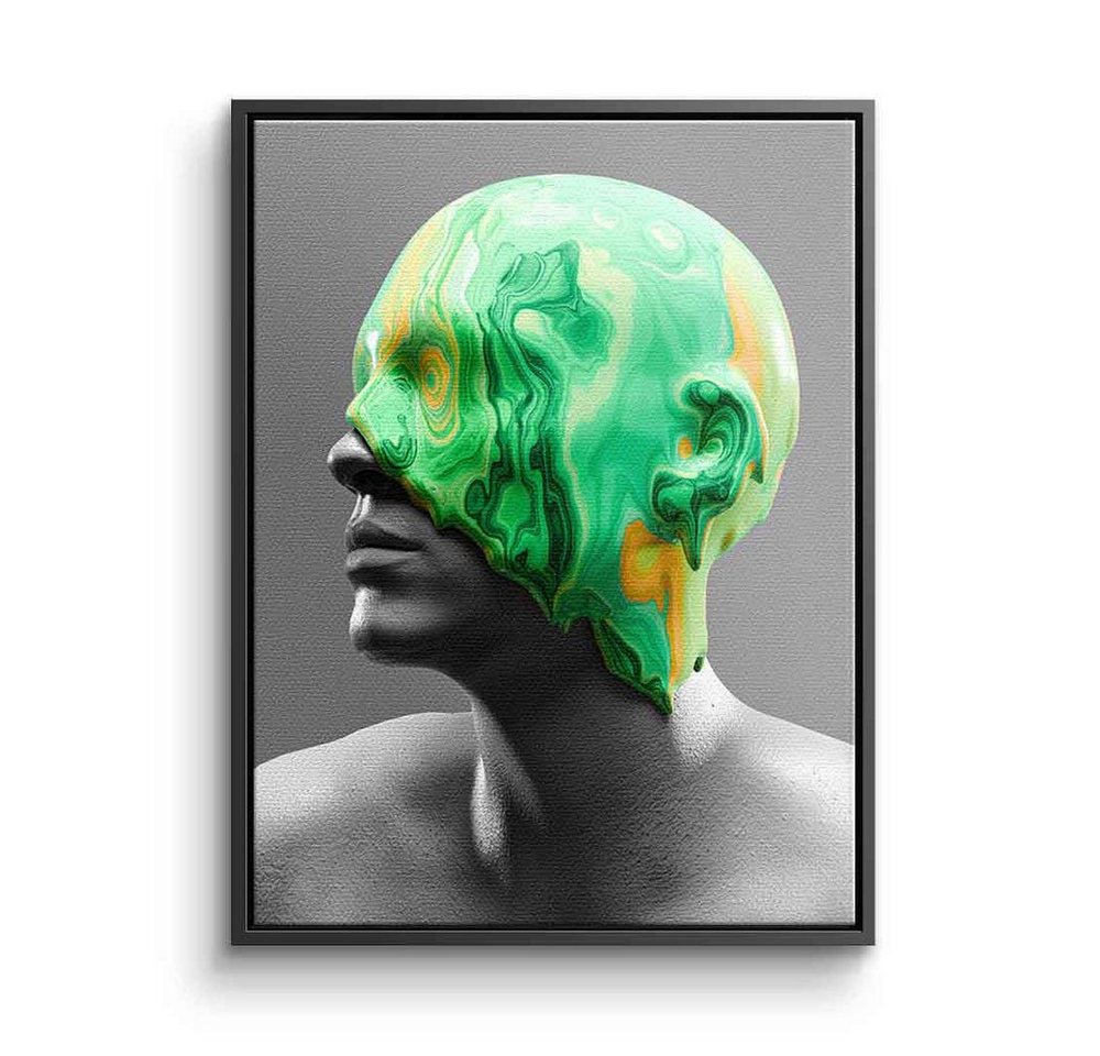 DOTCOMCANVAS® Leinwandbild Emerald Consciousness, Leinwandbild Emerald Consciousness moderne Kunst Portrait grau grün von DOTCOMCANVAS®