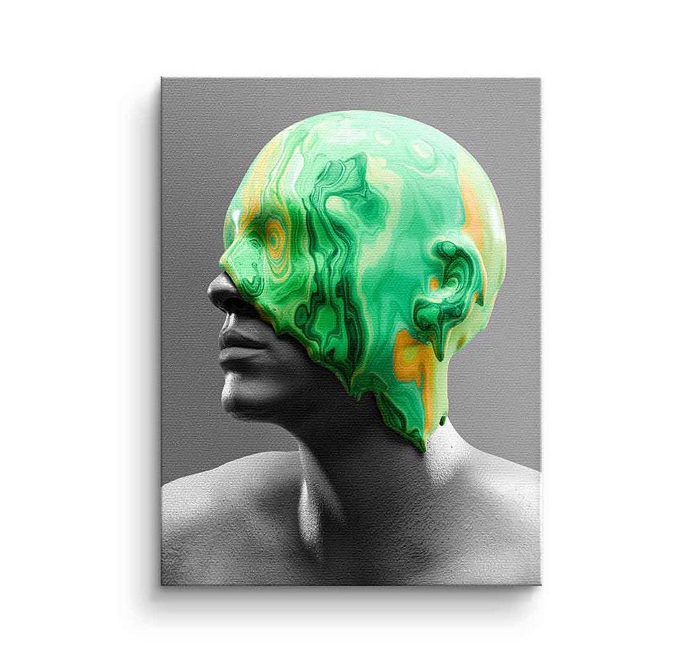 DOTCOMCANVAS® Leinwandbild Emerald Consciousness, Leinwandbild Emerald Consciousness moderne Kunst Portrait grau grün von DOTCOMCANVAS®