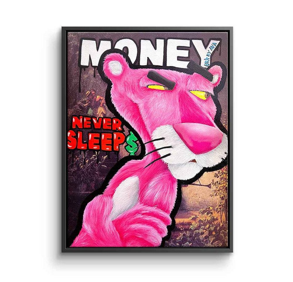 DOTCOMCANVAS® Leinwandbild Money Panther, Leinwandbild Money never sleeps Pink Panther Der rosarote Panther von DOTCOMCANVAS®
