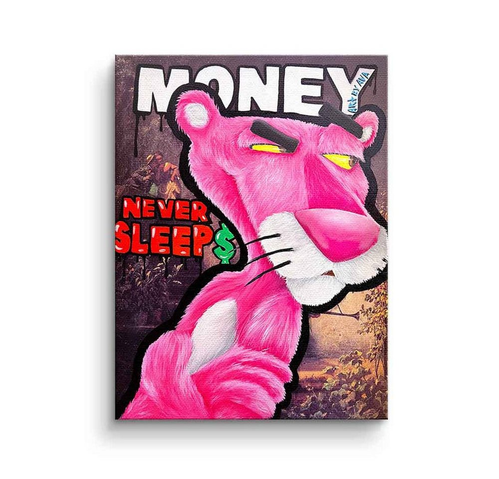 DOTCOMCANVAS® Leinwandbild Money Panther, Leinwandbild Money never sleeps Pink Panther Der rosarote Panther von DOTCOMCANVAS®