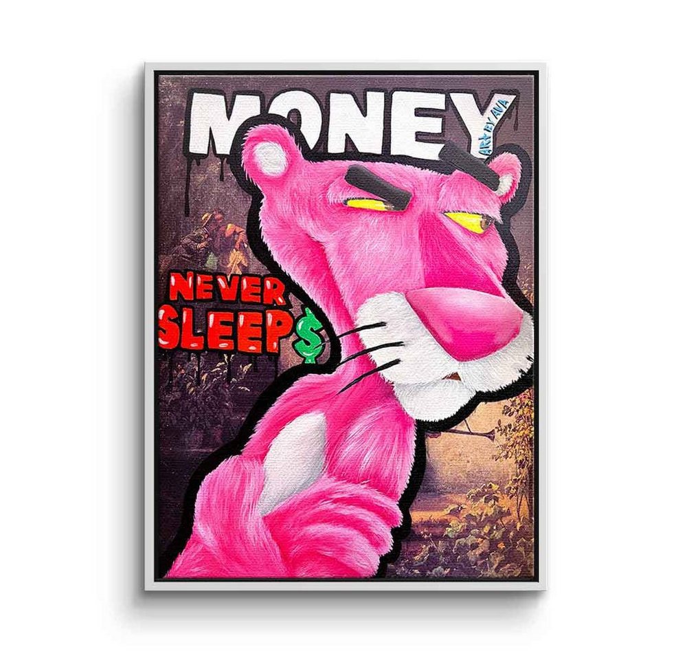 DOTCOMCANVAS® Leinwandbild Money Panther, Leinwandbild Money never sleeps Pink Panther Der rosarote Panther von DOTCOMCANVAS®