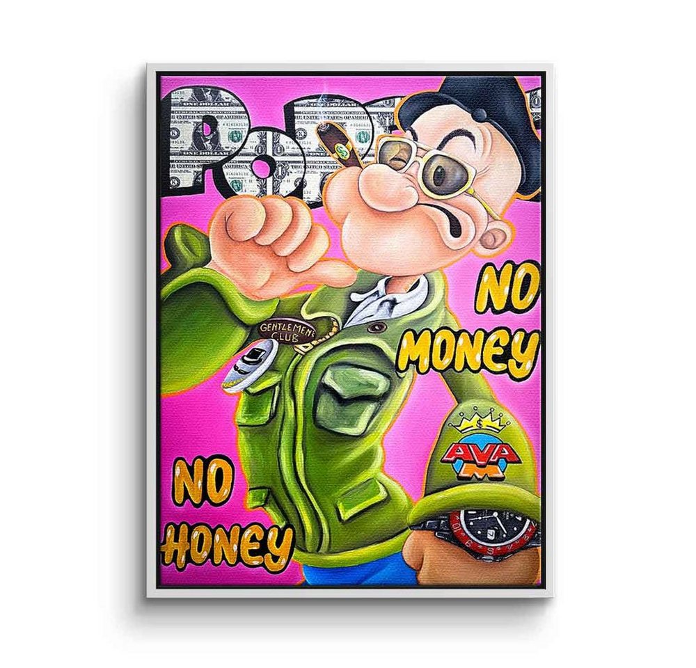 DOTCOMCANVAS® Leinwandbild No Money No Honey, Leinwandbild No Money No Honey Popeye Comic Cartoon grün pink von DOTCOMCANVAS®